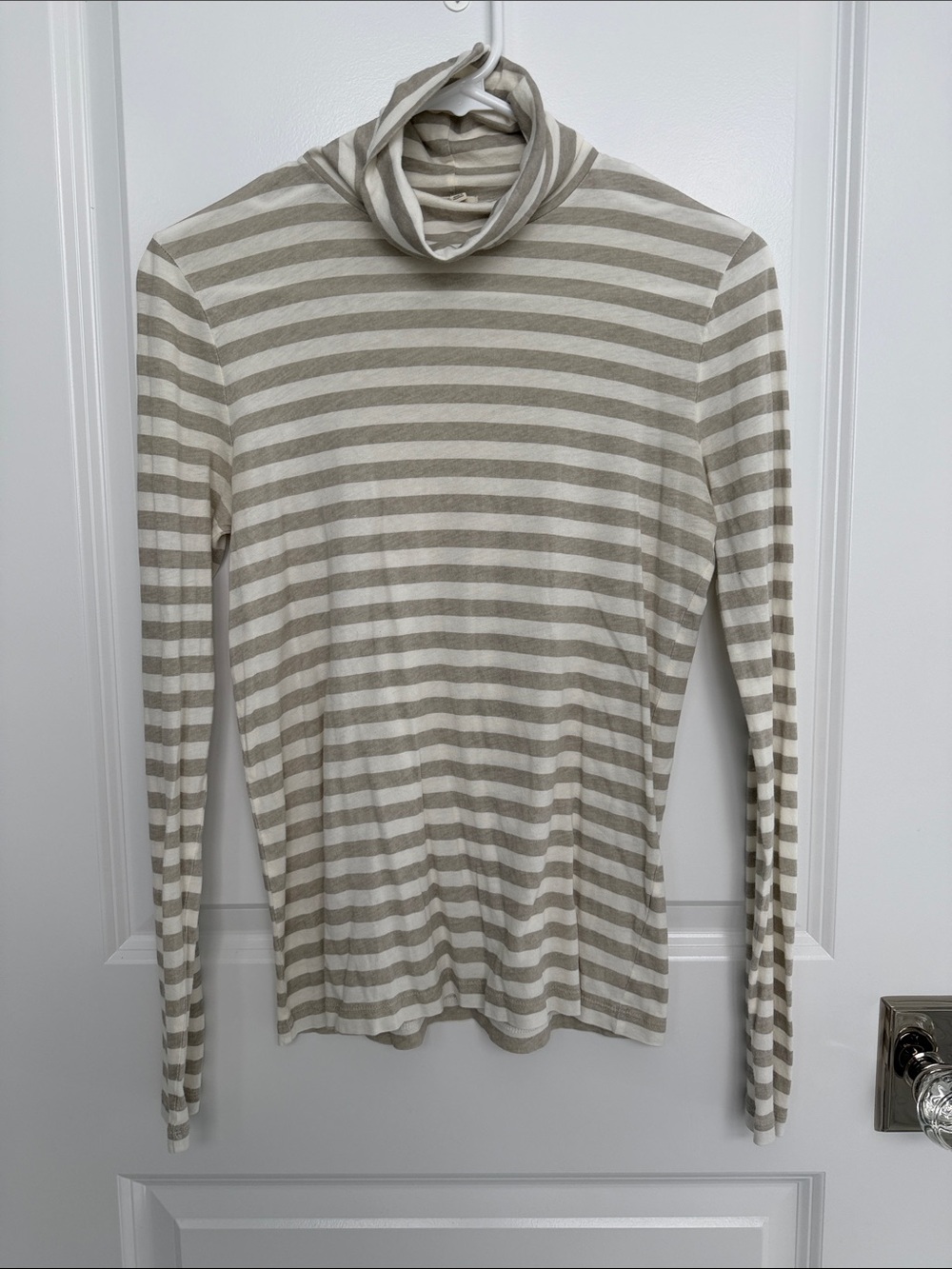 J. Crew Beige & White Striped Tissue Turtleneck